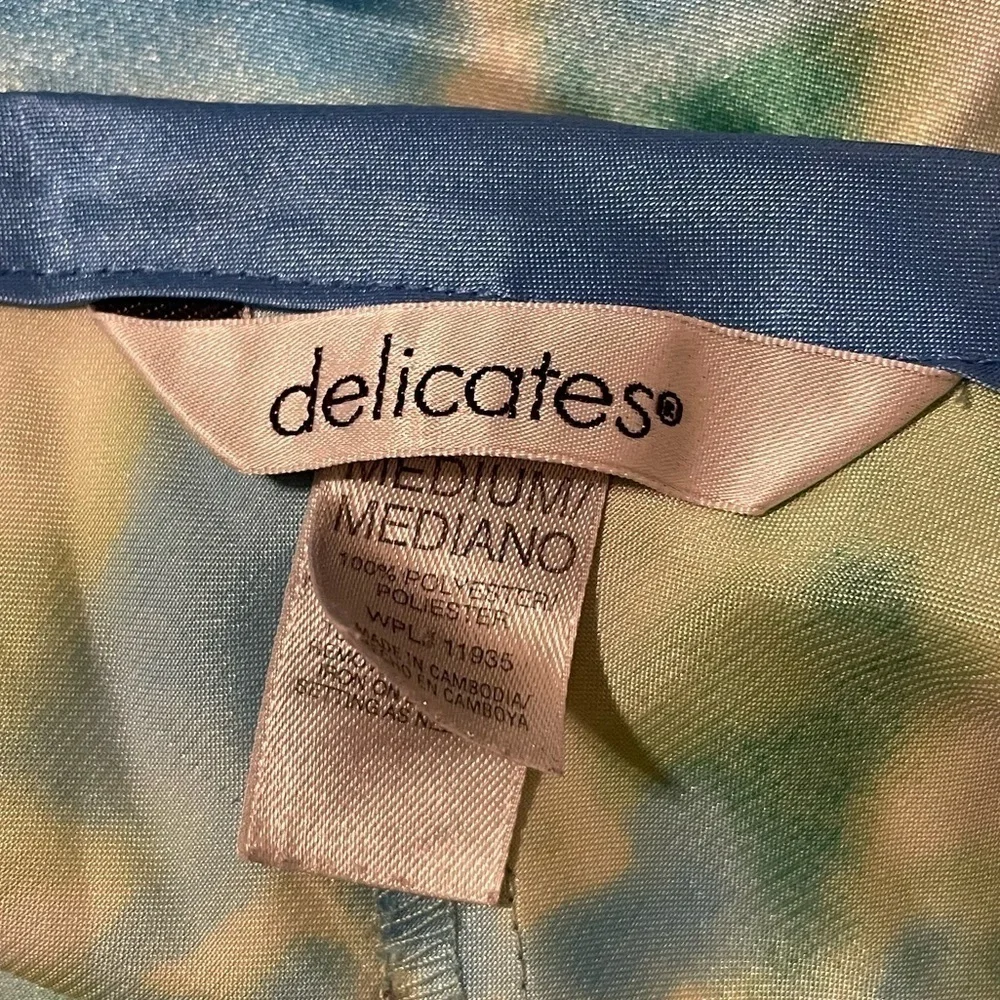 Delicates Womans Tie Dye Green/Blue Satin Bow Lingerie Chemise slip dress